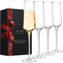 ELIXIR GLASSWARE Classy Champagne Flutes - Hand Blown Crystal Champagne Glasses - Set of 4 Elegant Flutes, 100% Lead Free Premium Crystal - Gift for