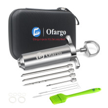 Ofargo 304-Stainless Steel Meat Injector Syringe with 4 Marinade Needles and Travel Case for BBQ Grill Smoker, 2-oz Large Capacity, Both Paper User