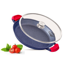 INTIGNIS? Premium Non-Stick Paella Pan with Glass Lid | 36cm | Removable Silicone Handles | GREBLON Ceramic Coating | Induction & Oven Safe |