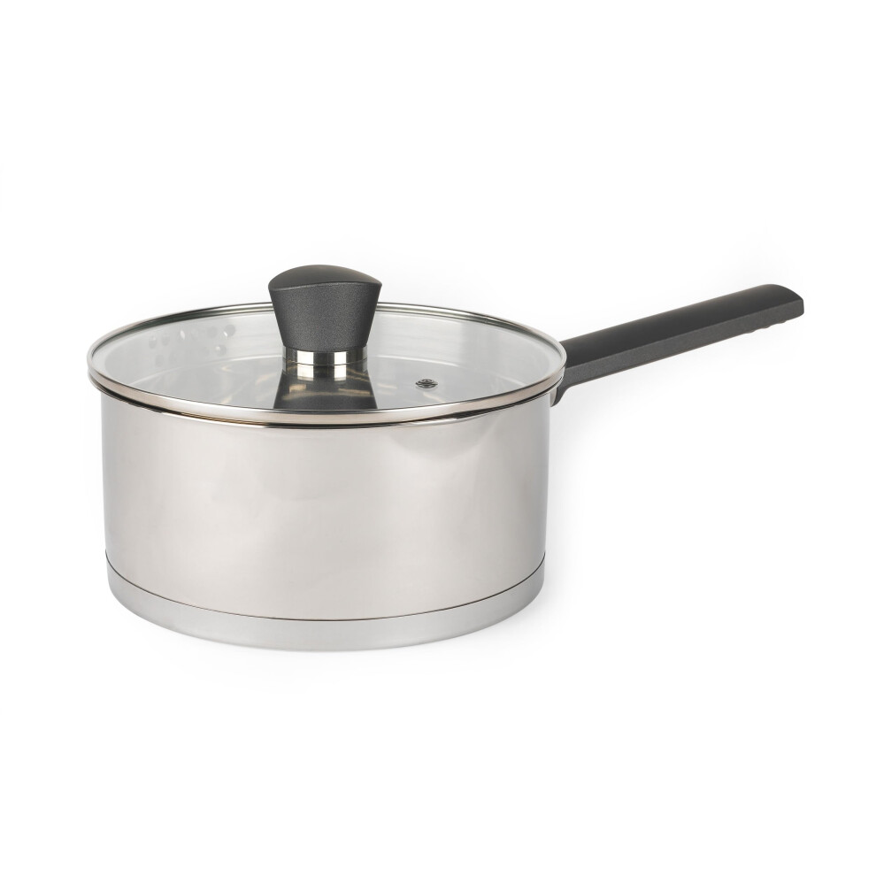 Russell Hobbs RH01164EU7 20 cm Saucepan with Lid, Induction Pan with Pouring Lip, Stainless Steel Milk Pan, Mirror Polished Soup Pan, Gas and Electric