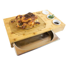 Dan&Co Unique Bamboo Meat Carving Board with Drip Tray and 3 Dipping Pots | 48cm Large Wooden Chopping Board for Kitchen for Preparing, Cutting,