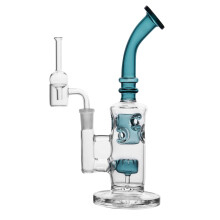 Glass Honeycomb Bong Handmade Water Pipe Perc Wax 14.4mm Bongs with Quartz Banger Cap Bowl for Bongs (Bong with quartz banger and bowl)