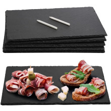 Hacaroa 6 Pieces Slate Cheese Board, 30 x 20cm Black Charcuterie Boards Natural Slate Stone Plate Tray, Gourmet Serving Platter for Meats, Fruits,