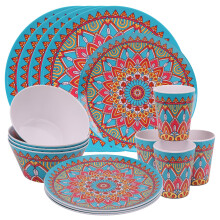 WedDecor Melamine Dinnerware Sets for 4 People for Indoor Outdoor BBQ Garden Picnic or Camping Use, Durable and Lightweight Melamine Dinner Set with