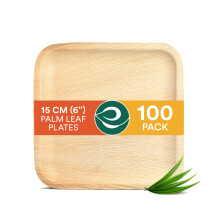 ECO SOUL 100 Disposable Palm Leaf Plates 6?(15cm) Square Small Bamboo Plate I Eco Friendly, Biodegradable, Compostable Heavy-Duty Plate, Wooden Plates