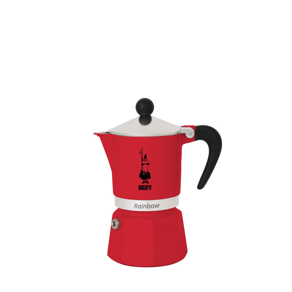 Bialetti Rainbow Caffettiera Colorata, Alluminio, Rossa, 3 Tazze,Red,30 x 20 x 15 cm