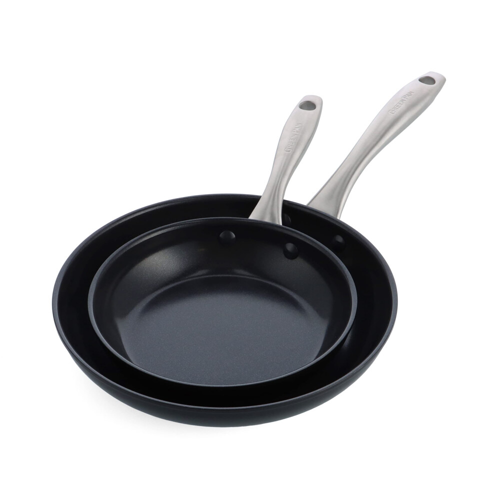 GreenPan Lima Midnight Hard Anodized Healthy Ceramic Non-Stick 20 cm and 26 cm Frying Pan Skillet Set, PFAS-Free, Induction Suitable, Oven Safe, Black