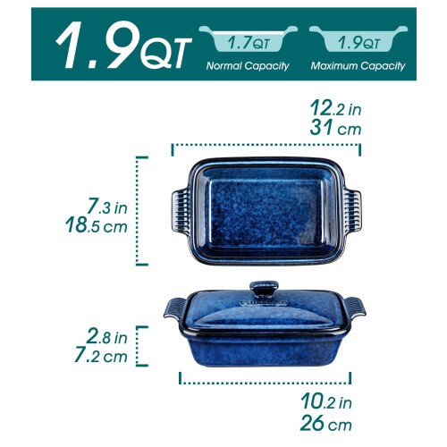 vancasso Starry Casserole Dish with Lid, 1.9 Quart Deep Lasagna Pan Ceramic Bakeware Covered Casserole Dish 1