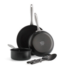 GreenPan Lima Midnight Hard Anodized Healthy Ceramic Non-Stick, 5-Piece Set, Includes Frying Pan, Saucepan, & Nylon and Slotted Turner, PFAS-Free,
