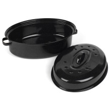 Salter BW12811EU7 Self-Basting Roaster ? 38cm Vitreous Enamel Coated Steel Roasting Tin With Lid, Oval Dish, PFAS-Free, Dishwasher Safe, Oven Safe to
