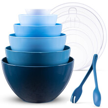 Luxear 0.2-6.5L Large Mixing Bowls with Lid Set of 6, Plastic Stackable Nesting Bowl with Fork or Spoon for Cooking, Storage, Baking, Fruit, Salads,