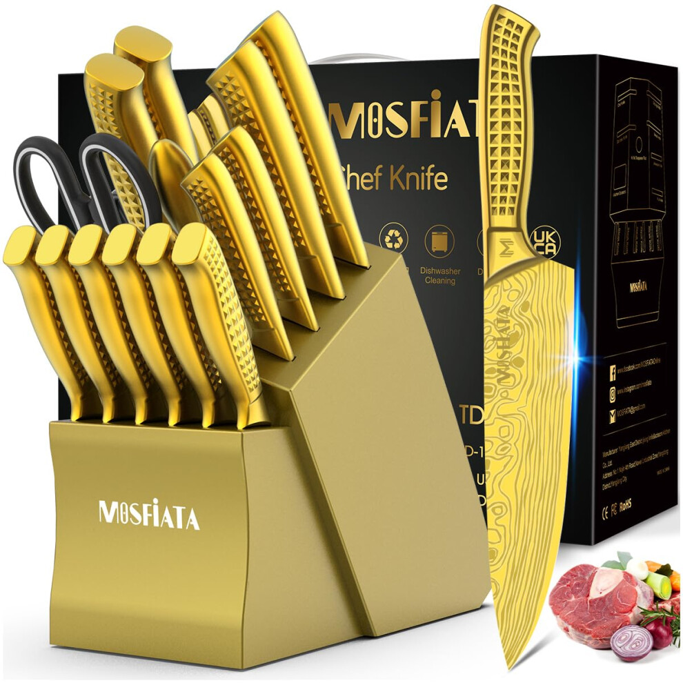 MOSFiATA 17-Piece Chef Knife Set with Block, Super Sharp Professional Kitchen Knife Set, High Carbon Stainless Steel Japanese Cooking Kitchen Knives