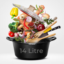 INTIGNIS? Casserole Pot with lid ? Large 36cm |14 Litre | 16 Inches ? Induction Compatible ? GREBLON Ceramic Non Stick Chemical Free Coating Black