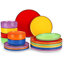 vancasso Bonita Colourful Dinner Set, Handpainted Swirls Dinner Sets for 6 People, 18-Piece Plates and Bowls Set in Warm Tones, Include Dinner Plates,