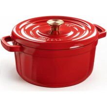 Overmont 26cm Enameled Cast Iron Dutch Oven - 5L Pot with Functional lid Cookbook & Cotton Potholders - Oven Safe up to 500? F, Sturdy Cookware for