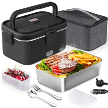AUTOPkio Electric Lunch Box 1.8L 80W, 12V 24V 220V Upgraded Heated Lunchbox Large Heating Food Warmer with Carry Bag Fork Spoon for Car Truck Office