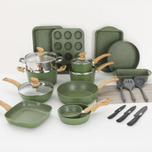 Kitchen Academy 30 Piece Non-Stick Pots and Pans Set, Induction Pan Set, Granite Non-Stick Saucepan Set (Green)