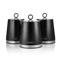 SWAN Elegance SWKA18533BLK Set of 3 Kitchen Storage Canisters for Tea, Coffee, and Sugar with Textured Gloss Finish and Stainless Steel Accents, 1.3L,