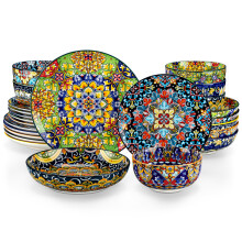 vancasso SIMI Dinner Set- 24 Pieces for 6 People, Porcelain Plates and Bowls Set, Bohemian Style Dinnerware Sets, Scratch Resistant Dinner Service