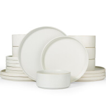 Richmount Star Plates and Bowls Set, 18 Pieces Dinner Sets for 6 People, Stoneware Dinnerware Sets, Dishwasher & Microwave Safe, MatteWhite