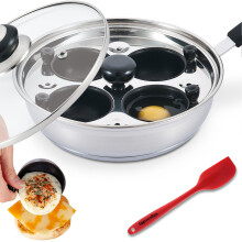Eggssentials Poached Egg Maker - Nonstick 4 Egg Poaching Cups - Stainless Steel Egg Poacher Pan FDA Certified Food Grade Safe PFOA Free with Bonus