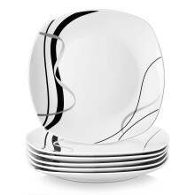 VEWEET 'Fiona' 9.75" 6-Piece Dinner Plate Porcelain Dinner Set Ivory White Black Decals Round Plates Dinning Set Kitchen Service China Dinner Plate