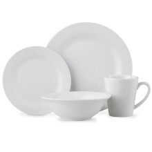 Lewis's White Arctic Plate Set (16 Piece) White Dinner Sets/4X Large Dinner Plates, 4X Side Plates, 4X Bowls/Microwave/Dishwasher Safe/High Grade