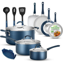 NutriChef, Stackable Pots and Pans Set - Ceramic Non Stick Pan Set, Induction Hob Cookware Set, Premium Cooking Set w/Lids, Heat Resistant, 14 Pcs,