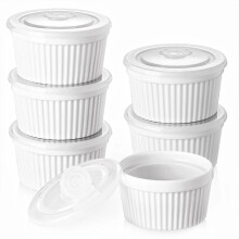 DOWAN Ramekins with Lids, 8 OZ Porcelain Ramekin Dishes for Creme Brulee Souffl?, Egg Mould, Muffin Cases, Mini Dip Bowl, Baking Bowl for Oven & Air