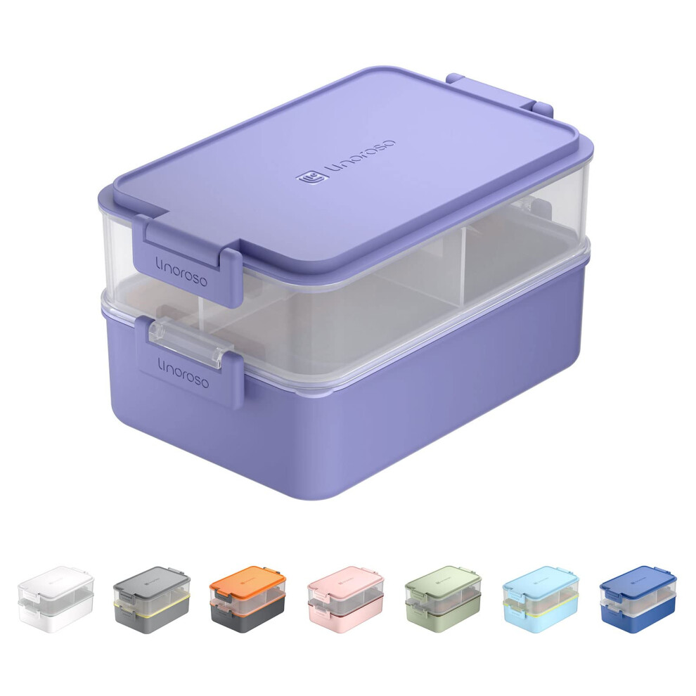 Linoroso Bento Lunch Box For Adults With 3 Compartments Lunchbox With Sauce Container And Utensils, Bento Boxes For Microwave And Dishwasher Plastic
