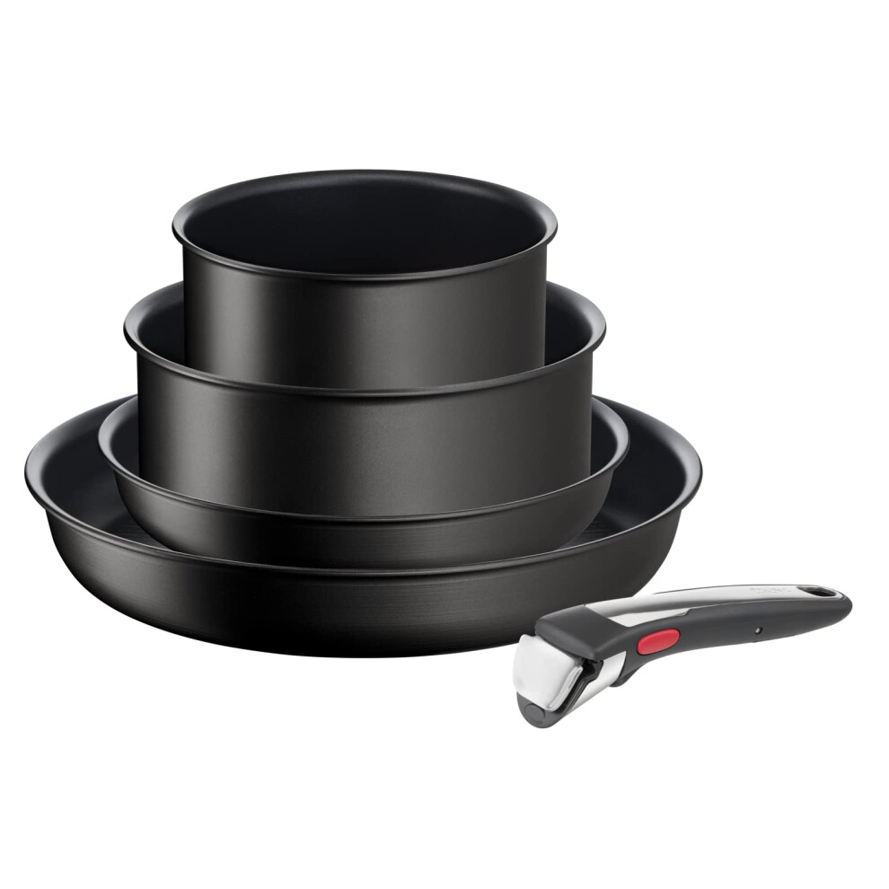 Tefal Ingenio Unlimited ON 5 Piece Non-Stick Induction Pan Set, 22&28 cm Frying Pans, 16&20 cm Saucepans, 1 Bakelite Removable Handle, Easy Cleaning,