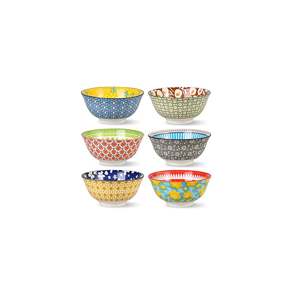 Porcelain Soup Cereal Bowls Set - Ceramic Bowls for Kitchen 23 oz - 6 Colorful Patterned Cute Bowl Sets - 6 Inch Deep Bowls for Oatmeal | Oat | Noodle-image-OPC-PH2ZZKQ-NEW