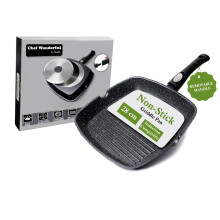 Chef Wonderful Non-Stick Griddle Pan for Induction Hob. Aluminium Steak Pan (28cm) Non-Stick Marble Coating & Detachable Handle. Induction Grill for