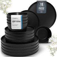 18 Piece Black Dinner Sets for 6 People - Cool Urban Style Stoneware Dinner Set for 6 - Dishwasher & Microwave Safe Plates and Bowls Set for 6 -