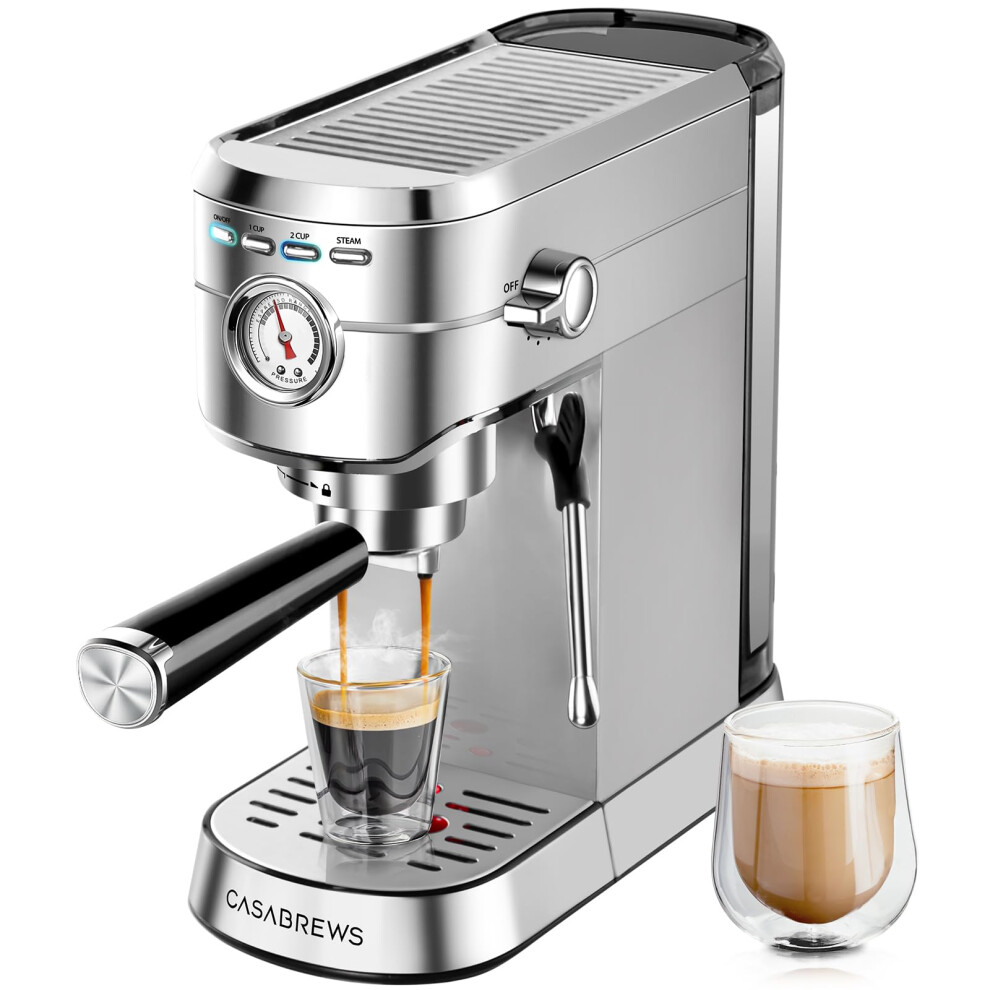 CASABREWS CM5418 Espresso Machine 20 Bar, Barista Espresso Maker with Steam Milk Frother, Stainless Steel Coffee Machine with 1L Removable Water Tank