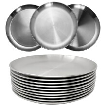 WANBY Stainless Steel Plates 304 Metal Lightweight Steel Plate Unbreakable Dinner Dishes Plates Set Non-Toxin Dishwasher Safe BPA Free and Healthy (10