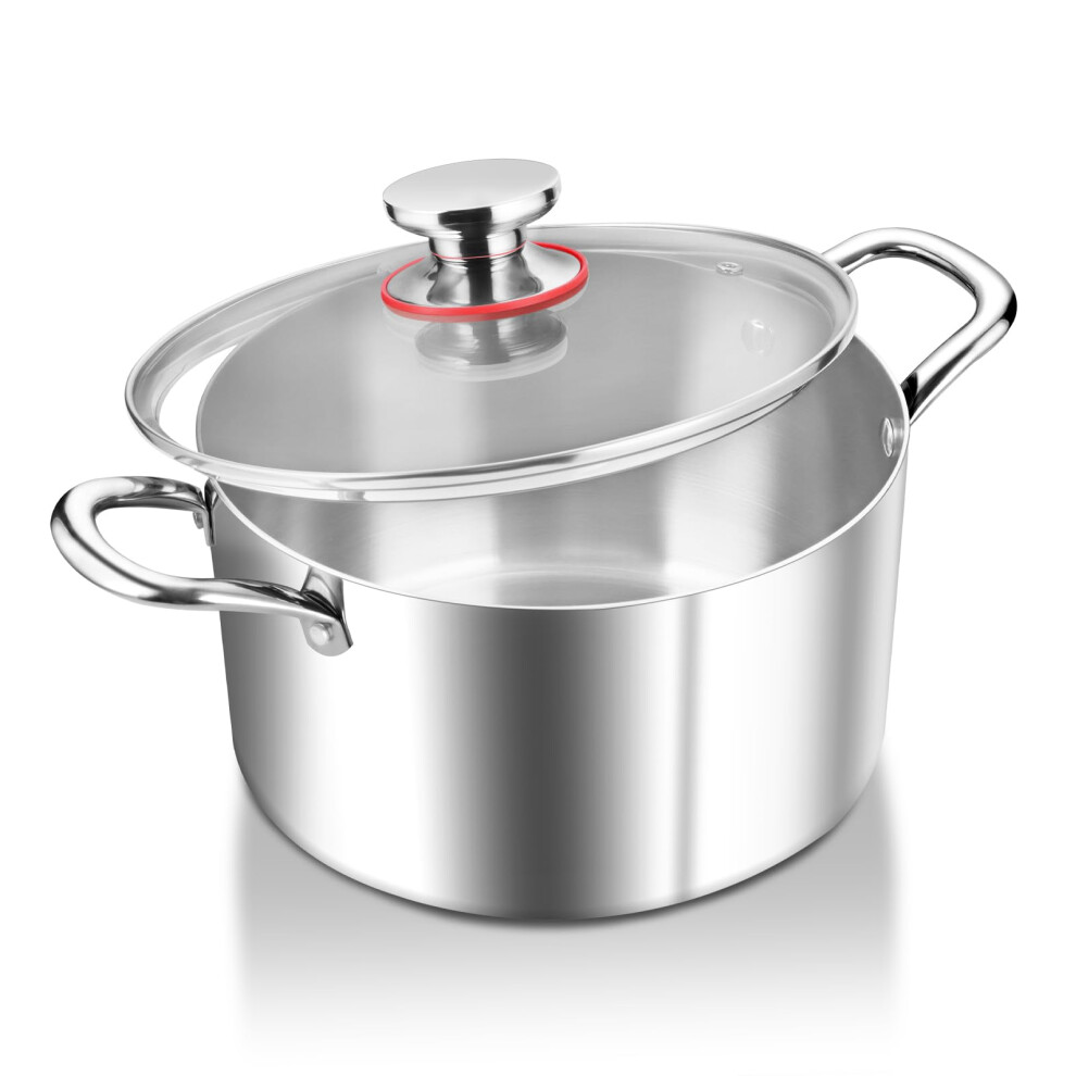 Haware 5.8L Stock Pot, Tri-Ply Stainless Steel Soup Pot With Visible Lid, 24Cm Cooking Induction Stockpot For Pasta/Meat/Soup, Suit For All Kitchen
