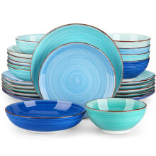 vancasso Bonita Blue Dinner Set, 24-Piece Dinner Sets for 6 People, Handpainted Swirls Plates and Bowls Set in Modern Style, Include Dinner Plates,