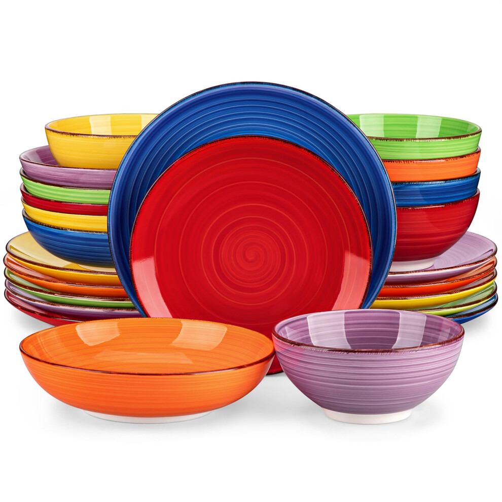 vancasso Bonita Multicolour Dinner Set, 24-Piece Dinner Sets for 6 People, Handpainted Swirls Plates and Bowls Set in Vibrant Look, Include Dinner