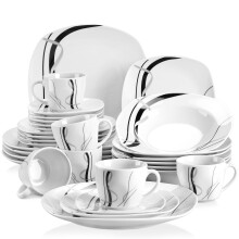 VEWEET 'Fiona' 30-Piece Dinner Set Ivory White Black Lines Porcelain China Ceramic Combination Sets with Dessert Plates/Soup Plates/Dinner