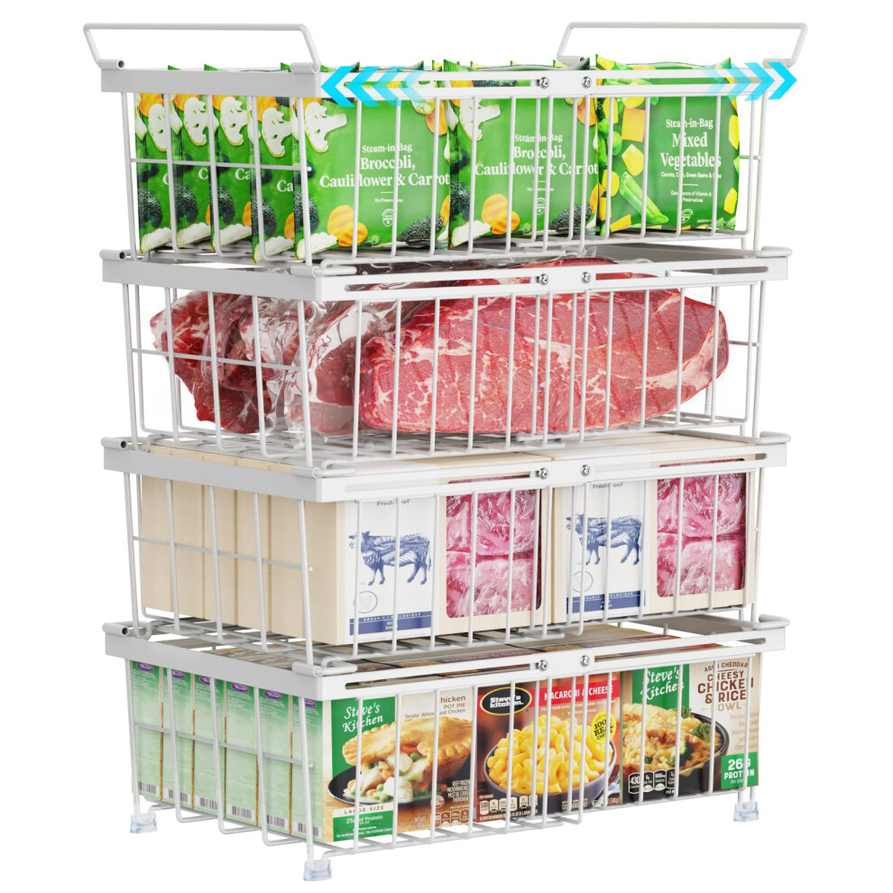 iSPECLE Chest Freezer Baskets - Fit 283 to 566L Chest Freezer, 4 Pack Large Stackable Expandable Freezer Organiser Easily Sort and Get Frozen Foods