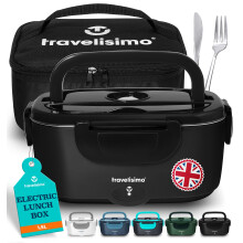 TRAVELISIMO Electric Lunch Box Food Heater 80W Heated Lunch Box 1.5L Food Warmer Container Hot Food in Car Truck & Office, 12V/24V/230V Heated Lunch