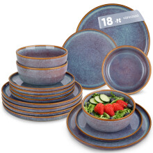 vancasso Playa Dinner Sets for 6 People, 18 Pieces Stoneware Plates and Bowls Set, Scratch Resistant Dinnerware Sets for Everyday Dining, Dishwasher