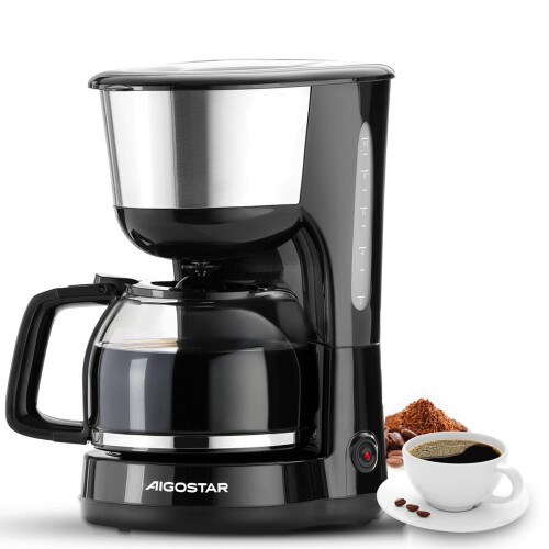 Aigostar Filter Coffee Machine Drip Coffee Maker, 40Mins Keep Warm, Anti-Drip Function, Fast Brewing Coffee Maker with Reusable Filter, Pour Over