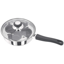 Judge Essentials Four-Cup Egg Poacher and Stainless Steel Frying Pan, 20cm, Vented Glass Lid and Stay-Cool Handle - 10 Year Guarantee