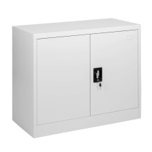 MMT Office Storage Cabinet, 90cm Wide Grey Metal Lockable Cupboard, 2 Door with Adjustable Shelf, Garage Storage, Pantry Utility Cupboard, Filing