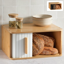 Praknu Large Bread Bin ? FSC? Wooden Bread Box with Sliding Door for Kitchen ? Preserves Freshness for Longer ? Space Saving Design ? White