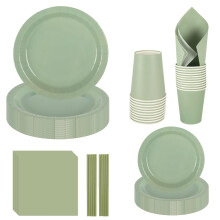 Green Paper Plates Napkins Cups Set, CEILIWEN 250PCS Sage Green Party Tableware, Green Party Supplies Include 9'' Paper Plate, 7'' Dessert Plate,