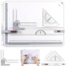 eSynic A3 Drawing Board Set, A3 Multifunction Drafting Table Adjustable Measuring System Angle Parallel Motion Drawing Board with Protractor, Paper