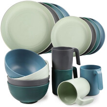 Greentainer Unbreakable Plastic Dinnerware Set, Lightweight Tableware with 4 Dinning Plates, 4 Dessert Plates, 4 Bowls, 4 Cups Kids & Adults, Service